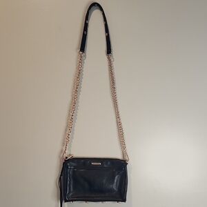 Rebecca Minkoff Mini MAC Black Leather Crossbody | Rose Gold Hardware